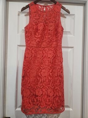 J. Crew Coral Lace Sleeveless Sheath Dress